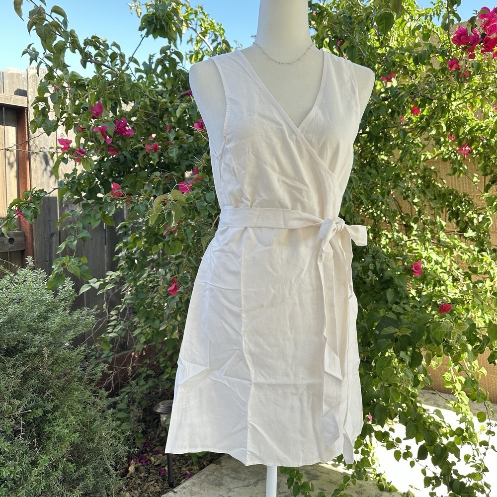 Andie Swim Linen The Cacela Wrap Dress Cover Up Coconut Cream Size Large NWT